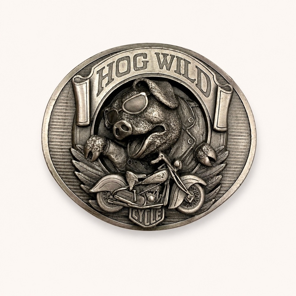 Vintage 1994 Bergamot Womens Belt Buckle Hog Wild Cycle Pig Biker USA Made Biker